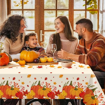 Thanksgiving Disposable Tablecloths Pumpkin Maple Leaf Pattern 3 Pack 54x108 Inches - Fall Party Decor