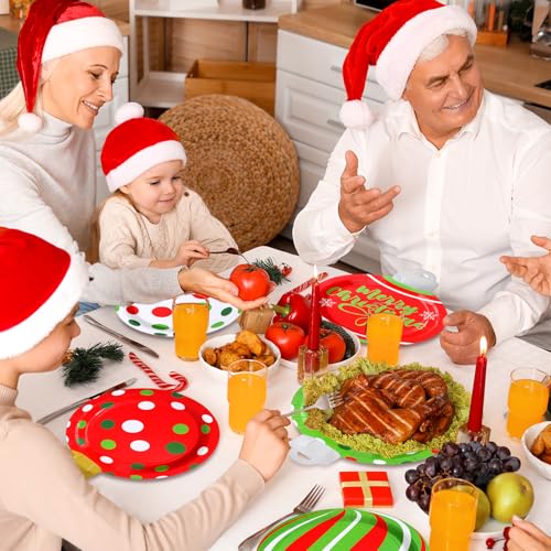 Christmas Disposable Plates Bulk Set - 120 Pcs 9 Inch Light Shaped Party Dinnerware with Variation Ornaments Ball