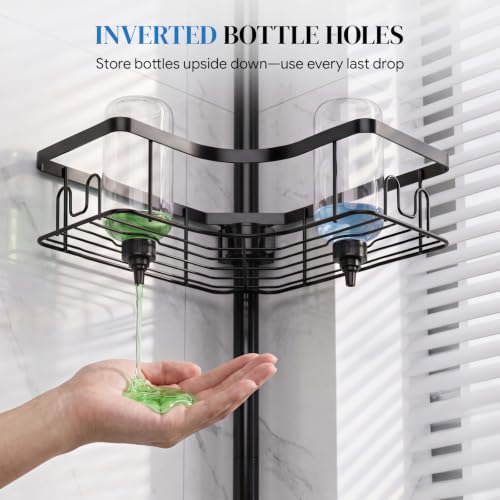 Corner Shower Caddy Tension Pole 4-Tier Rustproof Bathroom Organizer - Black