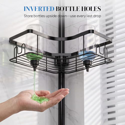 Corner Shower Caddy Tension Pole 4-Tier Rustproof Bathroom Organizer - Black