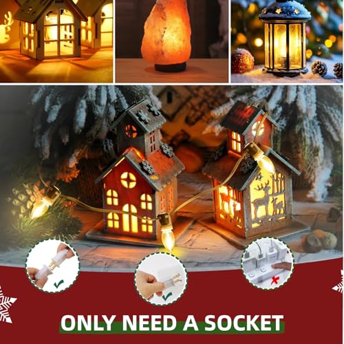 21ft Christmas Village Lights with 12 Warm White LED Bulbs - Adjustable & Eco-Friendly