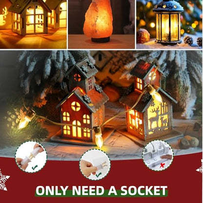 21ft Christmas Village Lights with 12 Warm White LED Bulbs - Adjustable & Eco-Friendly