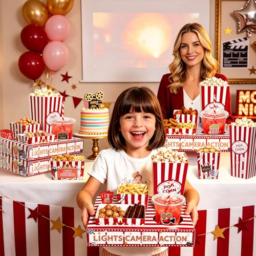 Movie Night Snack Trays with Popcorn & Snack Boxes - Red / 32