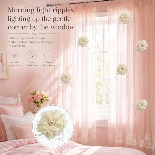 Apricot Organza Flower Curtain Brooch Pins Set of 4 - Decorative Floral Clips