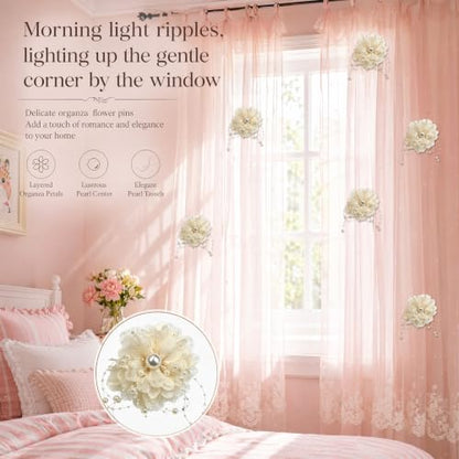 Apricot Organza Flower Curtain Brooch Pins Set of 4 - Decorative Floral Clips