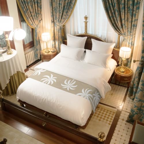 94x20 Inch King Size Bed Runner Scarf - Brown Palm Tree Tropical Decor