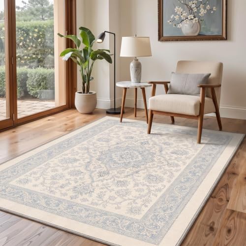 BEIMO 2x5 Flower Medallion Washable Kitchen Runner Rug - Dusty Blue