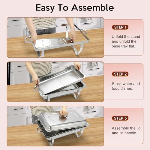 Rengue 9.5 QT Silver Chafing Dishes Buffet Set (4 Pack) for Catering & Events