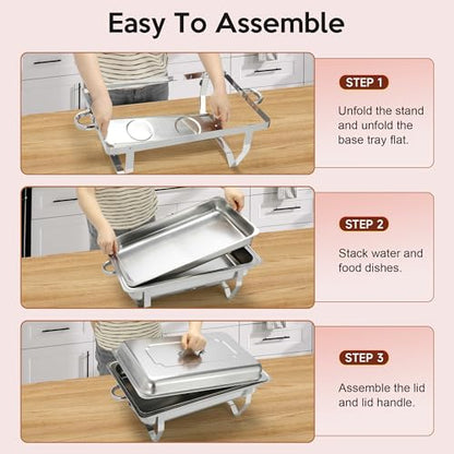 Rengue 9.5 QT Silver Chafing Dishes Buffet Set (4 Pack) for Catering & Events
