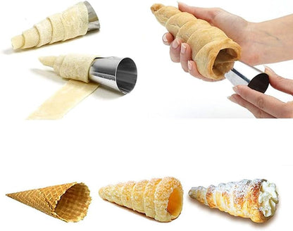 Skiennix 12-Piece Stainless Steel Cream Horn Molds - Non-Stick Baking Cones for Pastries & Croissants