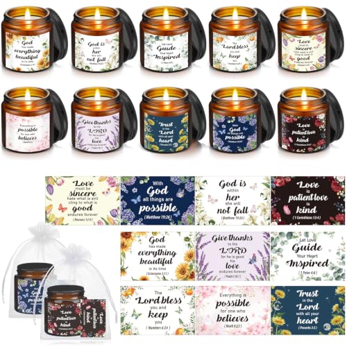 Christian Candle Set with Bible Verses and Cards - Scented Religious Candles Gift Set