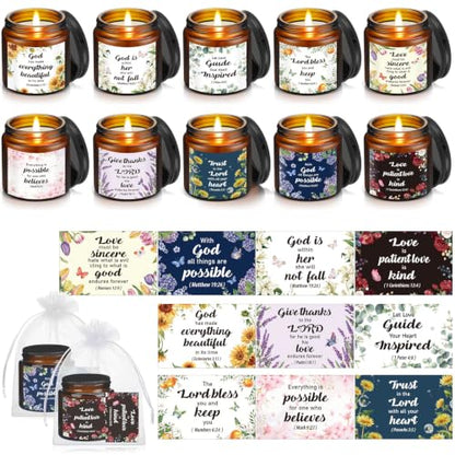 Christian Candle Set with Bible Verses and Cards - Scented Religious Candles Gift Set