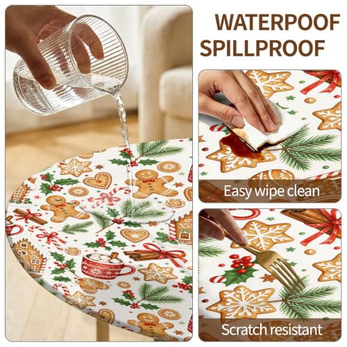 Gingerbread Christmas Fitted Tablecloth 60 Inch Waterproof Elastic Edge