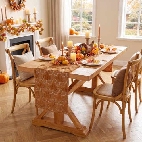 Maple Leaf Faux Fur Table Runner 13x72 Inch Fall Thanksgiving Decor - QueenDream