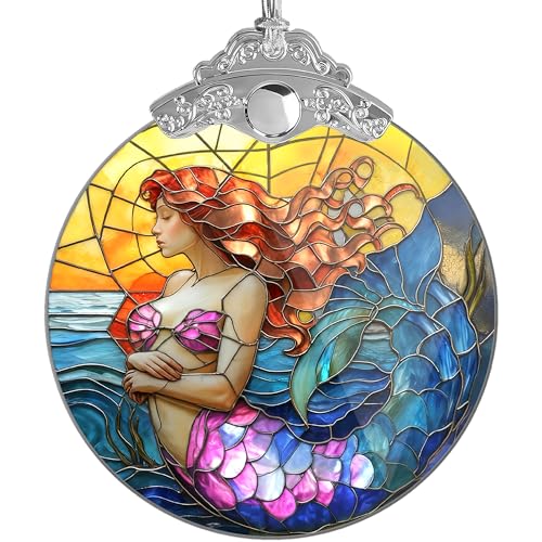 Mermaid Christmas Ornament - Stained Glass Little Mermaid Decoration - Ocean Fantasy Holiday Decor - Variation of Mermaid