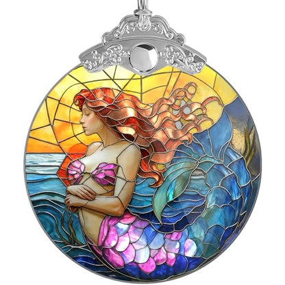 Mermaid Christmas Ornament - Stained Glass Little Mermaid Decoration - Ocean Fantasy Holiday Decor - Variation of Mermaid