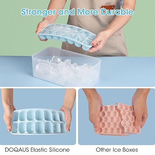 DOQAUS Ice Cube Tray with Lid and Bin, 4 Pack Silicone Plastic Ice Cube Trays for Freezer with Ice Box, Ice Trays with Ice Container, Stackable Ice Tray with Storage Ice Bucket,Ice Tong,Ice Scoop