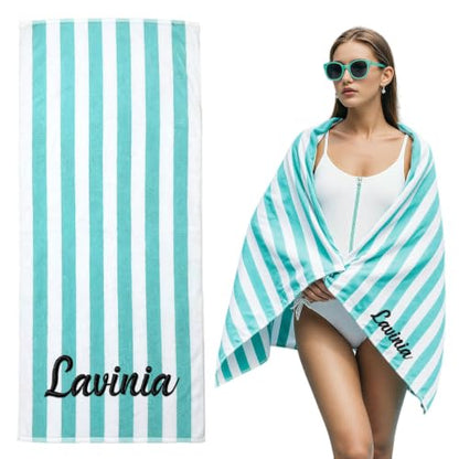 Personalized Embroidered Striped Beach Towel for Adults Kids - 2 Sizes