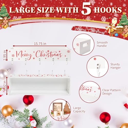 Christmas Stocking Holders with Wooden Box & 5 Hooks - Snowflake White