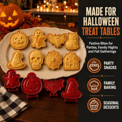 Halloween Mini Pie Mold Set - 8 Handheld Pastry Press Tools with Pumpkins Ghosts Bats