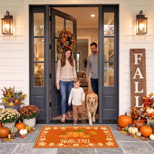 Hello Pumpkin Fall Door Mat 17x29 Inches Welcome Rug for Porch & Entryway - Variations Available