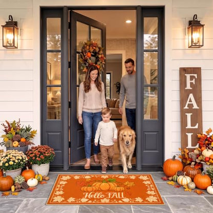 Hello Pumpkin Fall Door Mat 17x29 Inches Welcome Rug for Porch & Entryway - Variations Available