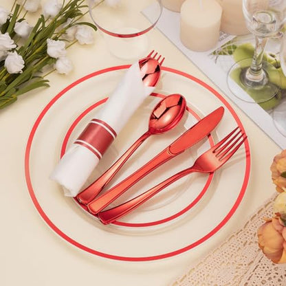 Red Disposable Plates Set for 100 Guests - 700 Pieces Party Dinnerware