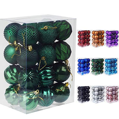 Christmas Tree Ornaments Set - Shatterproof Dark Green Baubles for Holiday Decor 60mm
