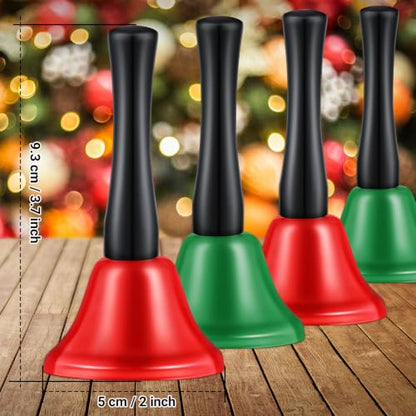 48 Pack Christmas Hand Bells Loud with Wooden Handles - Red & Green