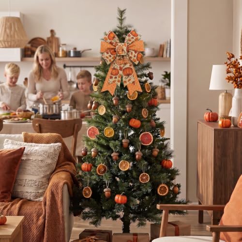 Fall Wreath Bow Set - Style C Pumpkin & Plaid Autumn Decor, 2 Pack