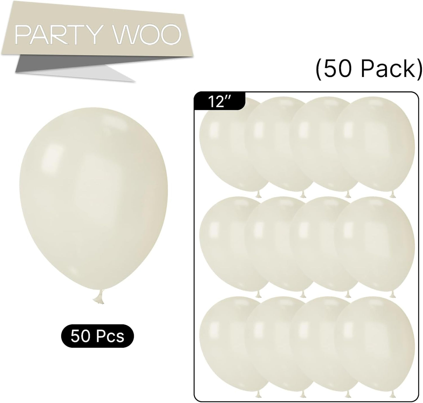 PartyWoo Pearl Beige Balloons - 50pcs 12 Inch Off White Latex Helium Balloons for Weddings & Events