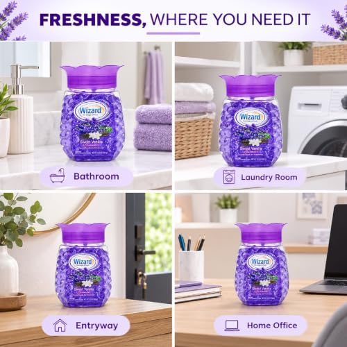 Wizard Odor Eliminator Gel Beads Pack of 12 - Sweet Vanilla Lavender Scent