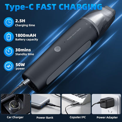 DUCK Wireless Handheld Vacuum Cleaner Black - Portable Car-Mounted Dust Collector with Powerful Suction
