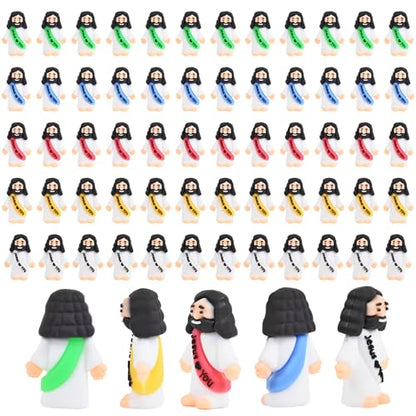 nedeqi 60 PCS Little Jesus Figures, Mini Jesus Figurines in Bulk, Tiny Pocket Rubber Jesus Love You Figure for Religious Party Favors, Baptism Gift, Easter Egg Stuffers (60)