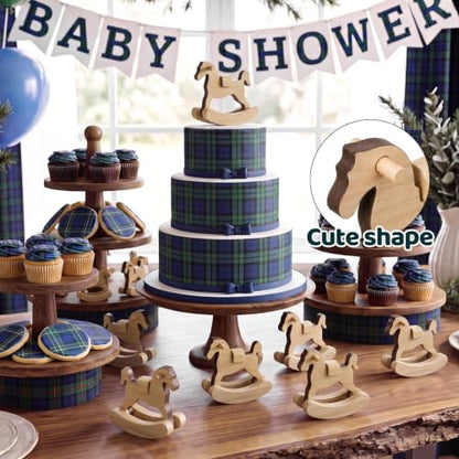 Mini Wooden Rocking Horse Set - Baby Shower Table Decor - 6 Pack - Wood