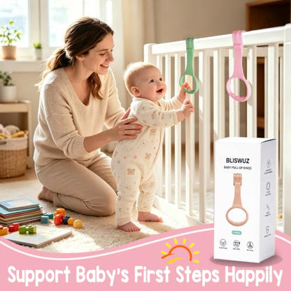 Baby Pull Up Rings for Playpen & Crib - 6 Colors, Toddler Walking Support, Ergonomic Handles for Infants & Babies Pink Purple Gray Yellow Cream Red