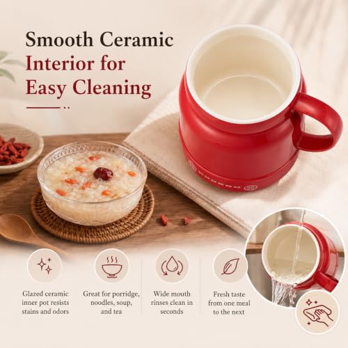 Red Multi-Function Portable Electric Stewing Cup 6-in-1 Cooker 27oz