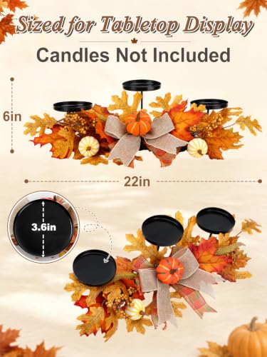 Fall Centerpiece with Candle Holders and Maple Leaves - Table Decor