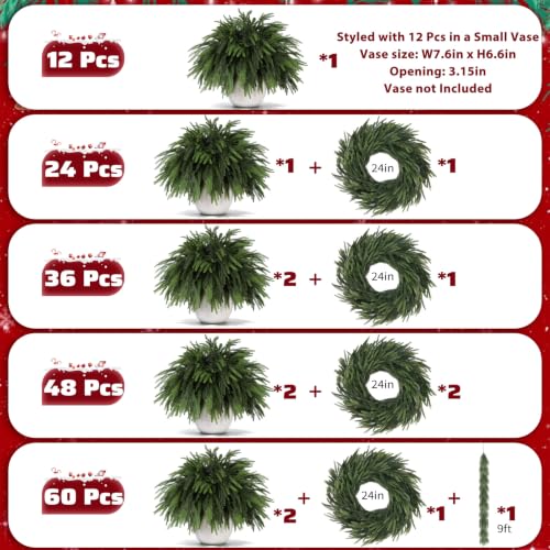 36 Pcs Artificial Norfolk Pine Branches - 17.7 Inch Holiday Greenery Stems