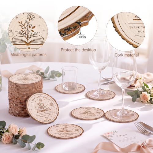 Wedding Coasters Set with Gift Bags for Guests - 50 Pieces