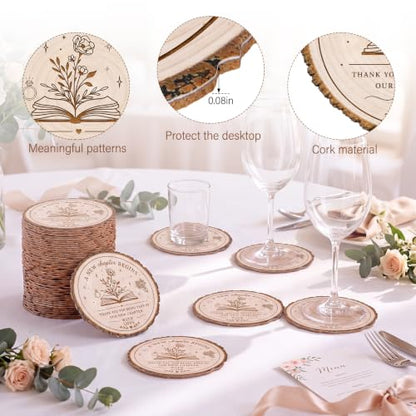 Wedding Coasters Set with Gift Bags for Guests - 50 Pieces