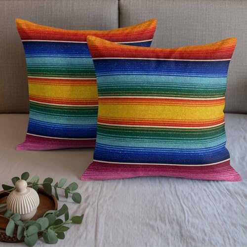 Mexican Stripes King Bed Runner & Pillow Cover Set Pink Turquoise Yellow 94x20
