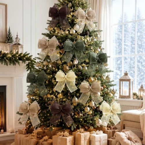 Neutral Burlap Bow Set - 20 Rustic Christmas Decorations 5.9 x 5.9 Inches (Variation of THIS listing)