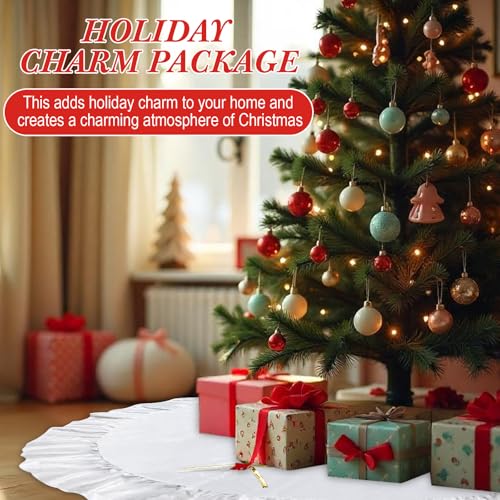 Cream White Velvet Christmas Tree Skirt 48 Inch Luxury Holiday Decor