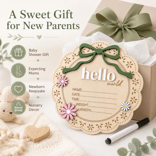 Baby Announcement Sign Floral Wooden Plaque Nursery Wall Decor