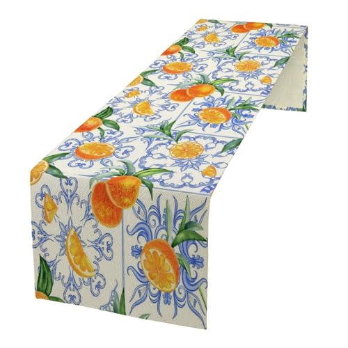 Summer Orange Table Runner 13x108in with Lemon Variation - Farmhouse Decor