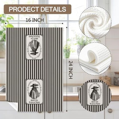 Black and White Striped Gothic Bathroom Towels Set of 2 - 16x24 Inches Djg-5