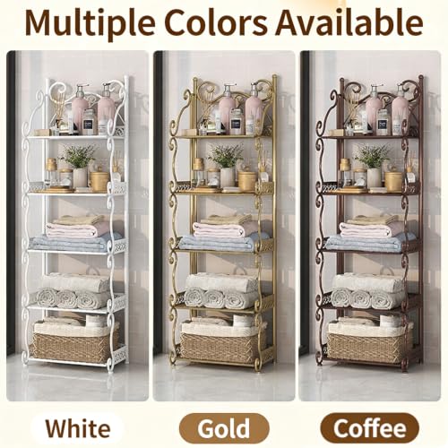 European Style Folding Storage Shelf - White, 3/4/5 Tier Rustproof Iron Organizer Rack