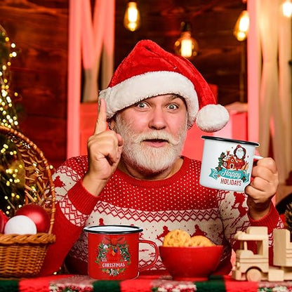 12-Pack Christmas Enamel Coffee Mugs - Holiday Camping Cups 12 oz