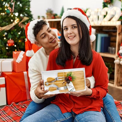 Bamboo Christmas Bridal Shower Cheese Board Gift Set with Knives - 12 Pack